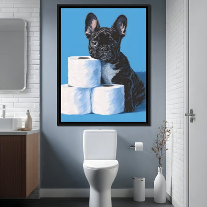 Frenchie Guarding Toilet Rolls Canvas Wall Art