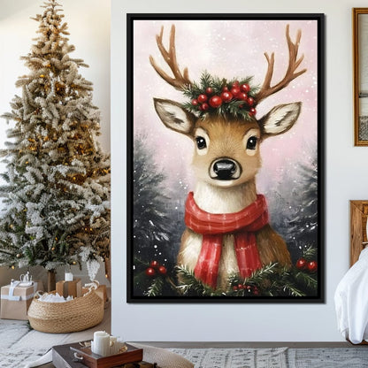 Holiday Reindeer Berries Cheer Canvas Wall Art
