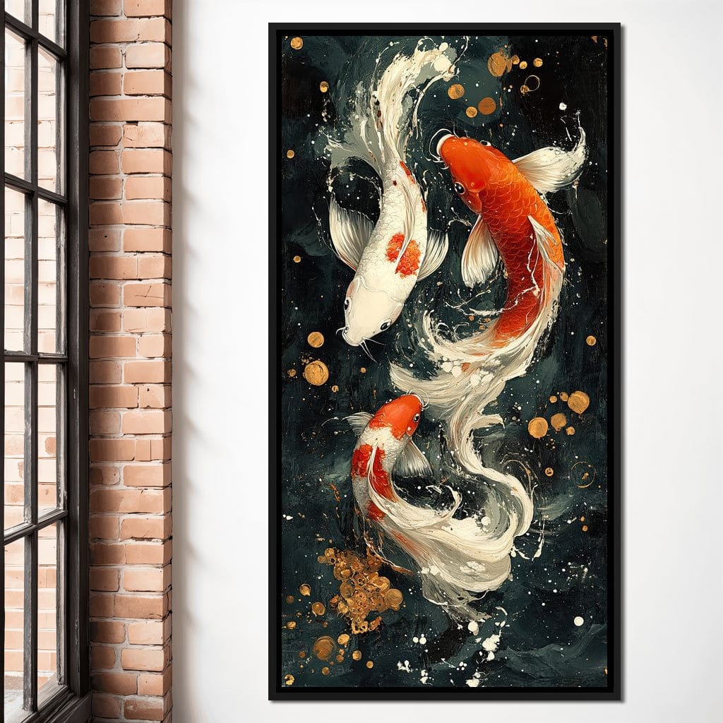 Koi Dance Under Golden Moon Canvas Wall Art