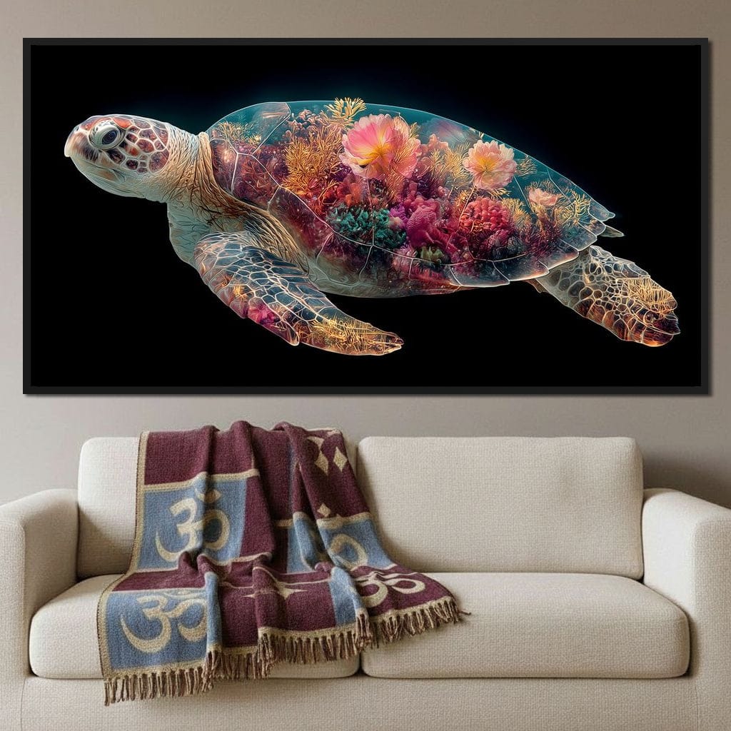 Floral Reef Sea Turtle Glow Canvas Wall Art