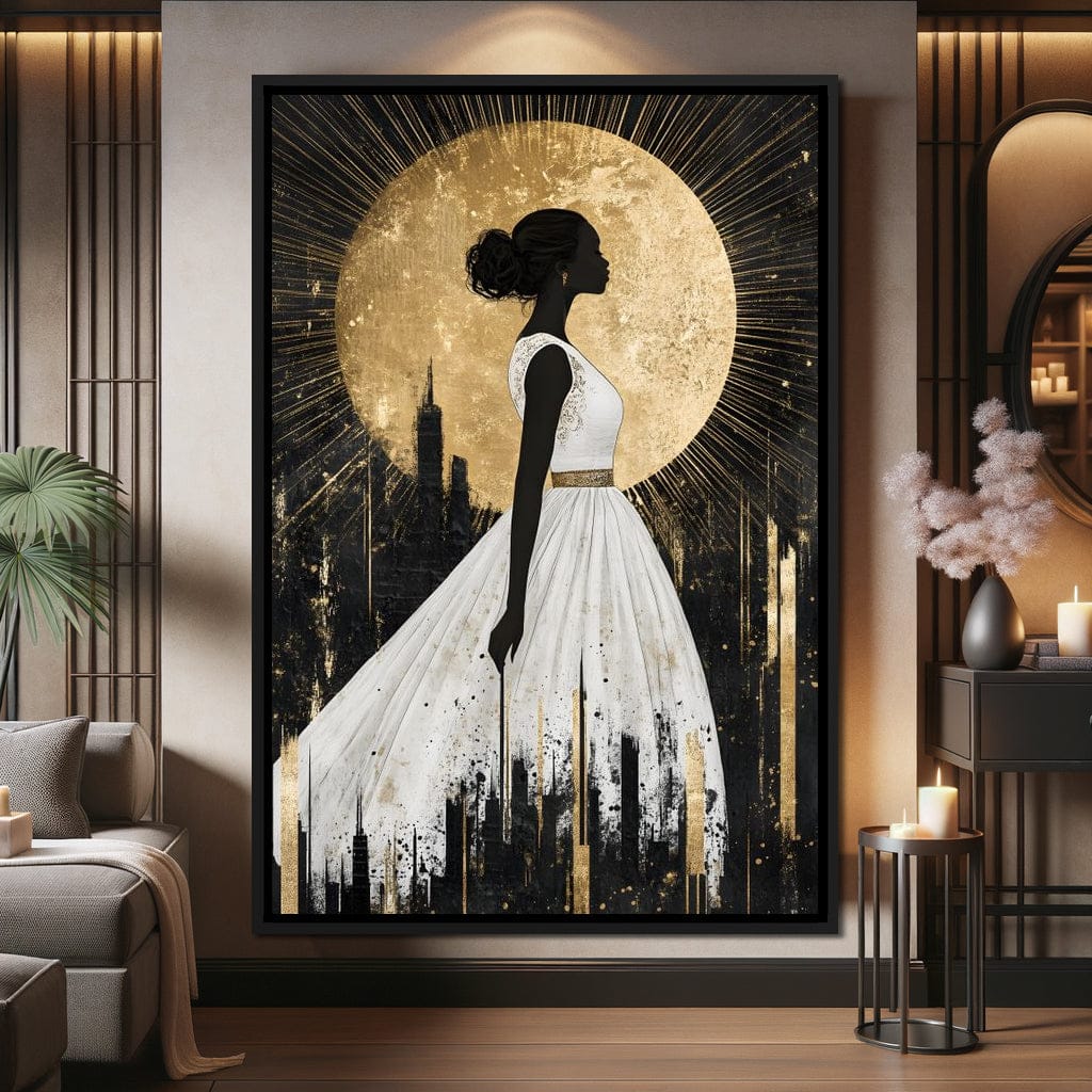 Golden Silhouette City Radiance Canvas Wall Art