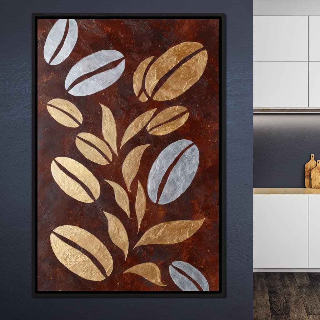 Golden Coffee Beans Botanical Flow Canvas Wall Art