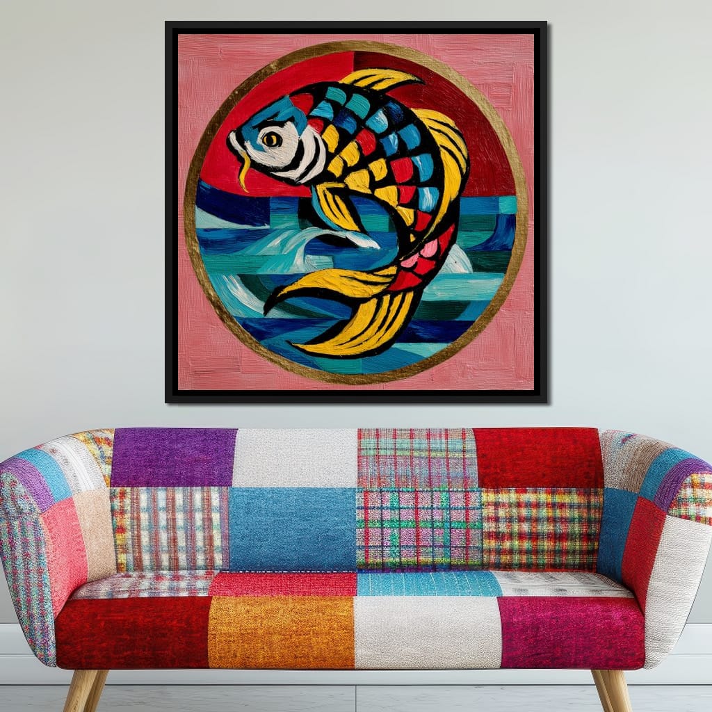 Colorful Koi Fish Mosaic Wave Canvas Wall Art