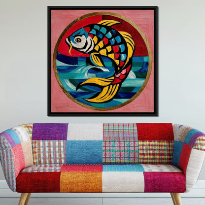 Colorful Koi Fish Mosaic Wave Canvas Wall Art