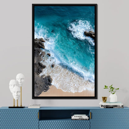 Turquoise Tide on Rock Shore Canvas Wall Art
