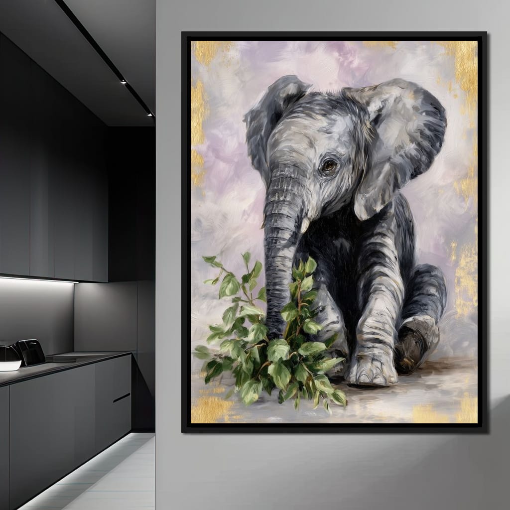 Gentle Elephant Calf Portrait Canvas Wall Art