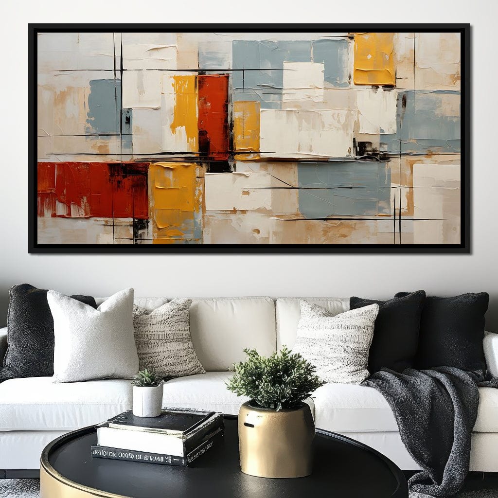 Abstract Ochre Geometry Fields Canvas Wall Art