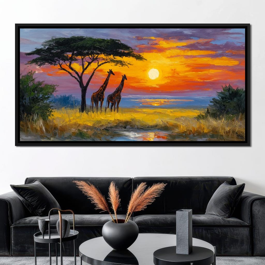 Savanna Giraffes Sunset Glow Canvas Wall Art