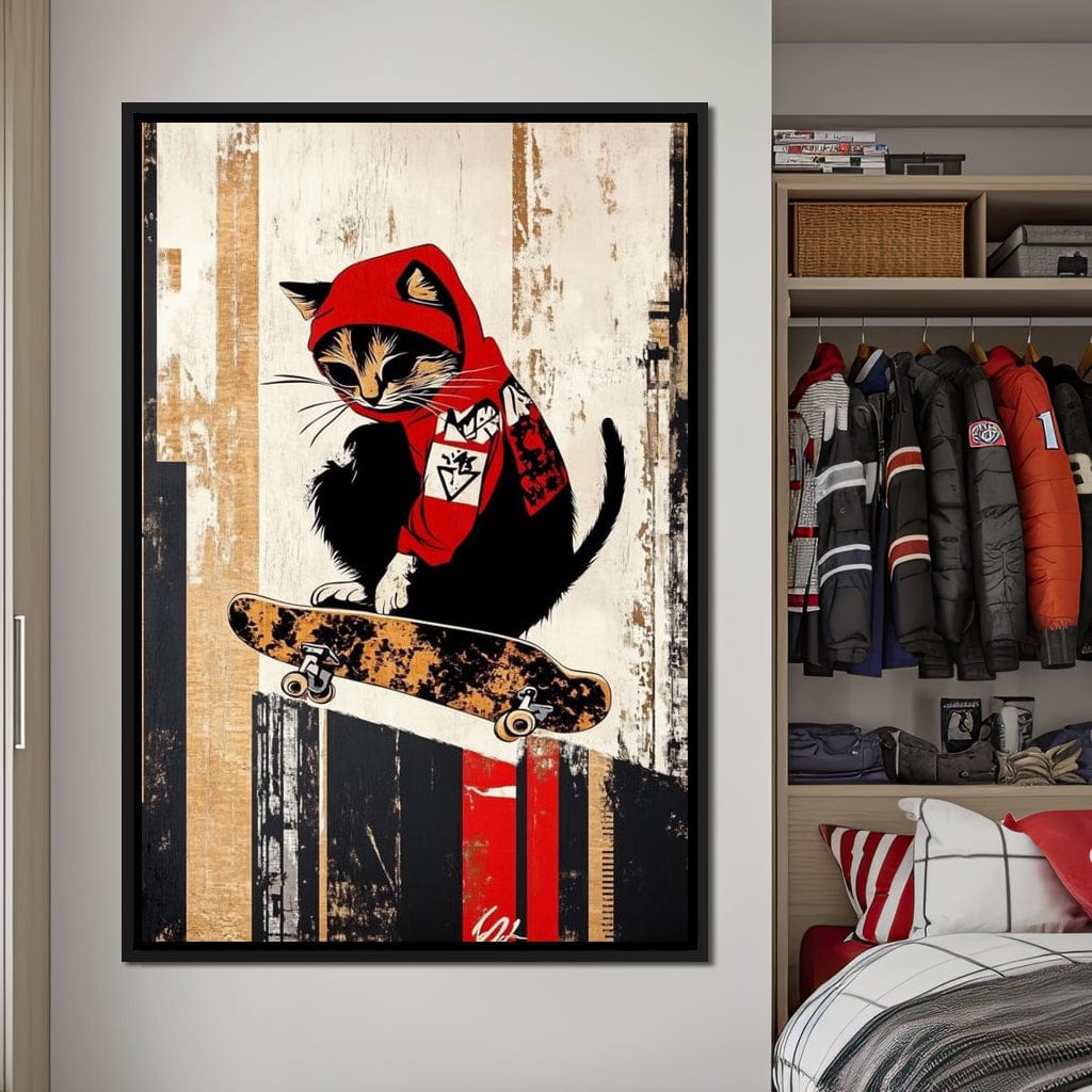 Feline Skateboarder Canvas Wall Art