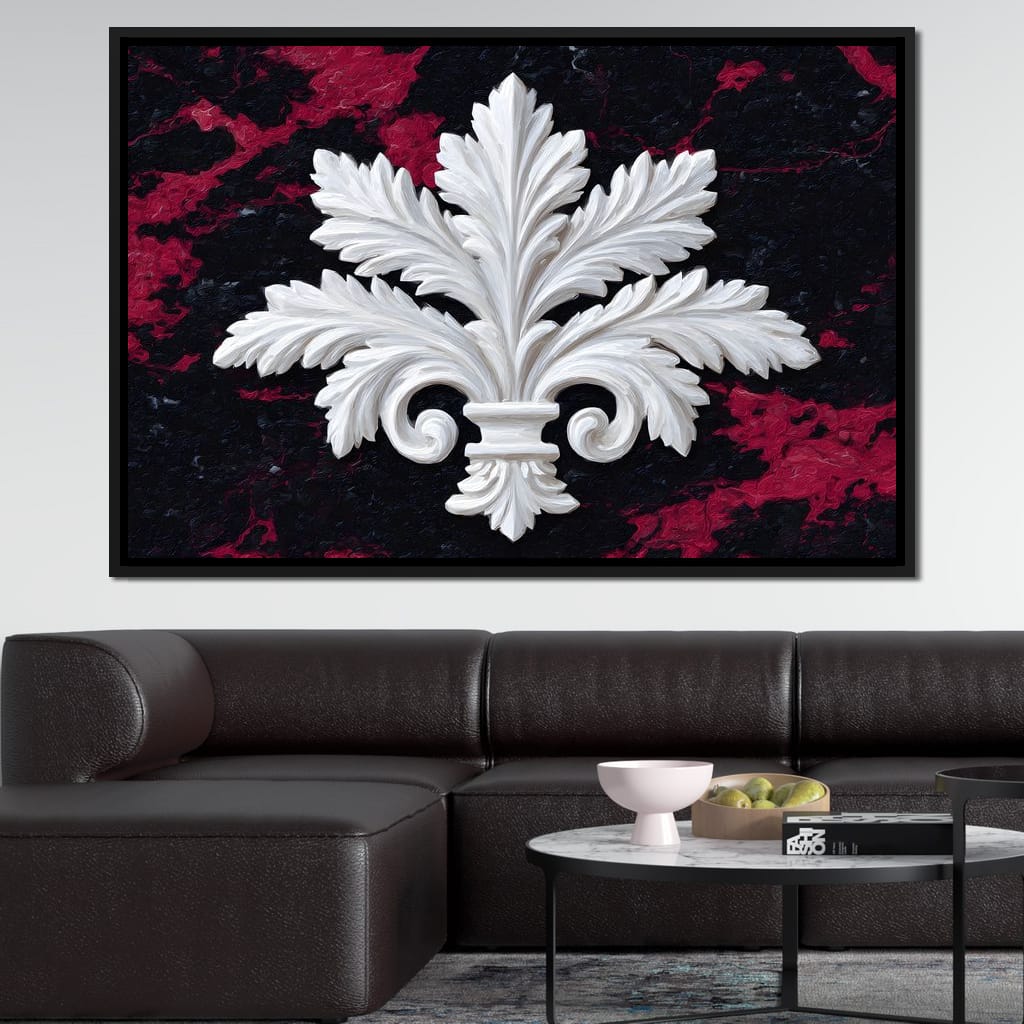 White Fleur De Lis Red Stone Canvas Wall Art