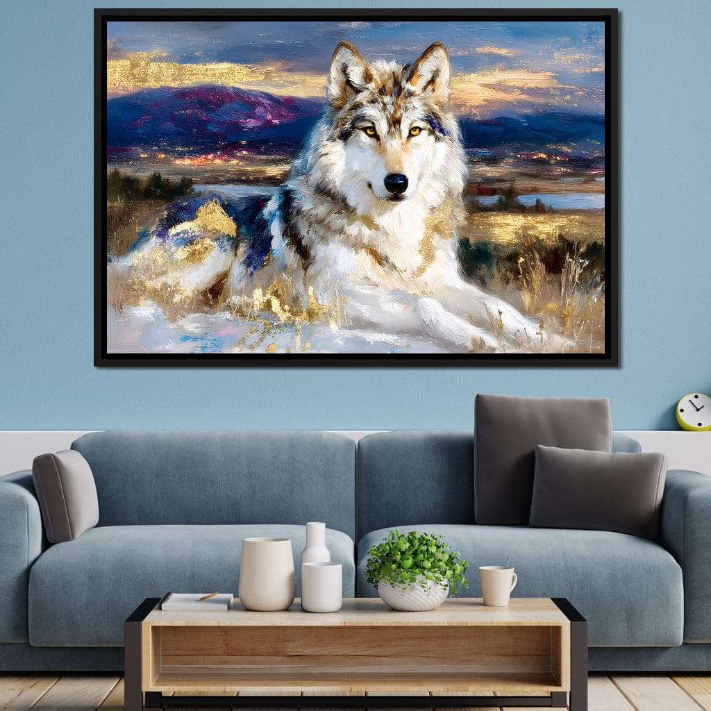 Golden Wolf Mountain Vista Canvas Wall Art
