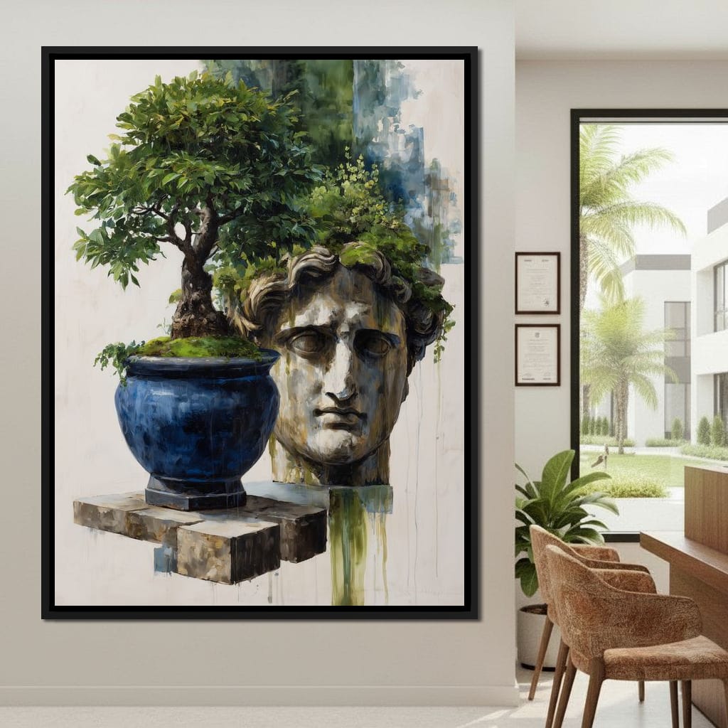 Blue Urn And Stone Head Grove Canvas Wall Art