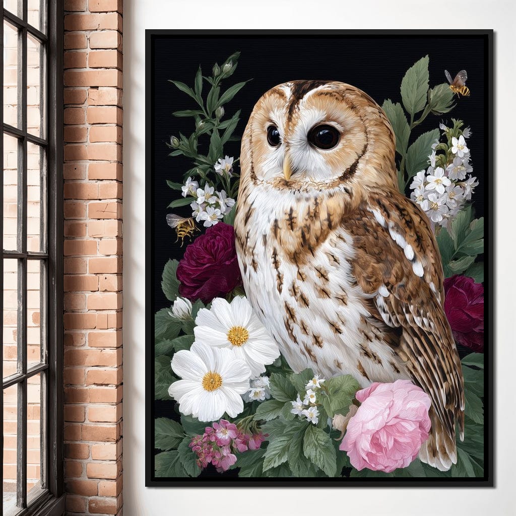 Barn Owl Floral Night Garden Canvas Wall Art