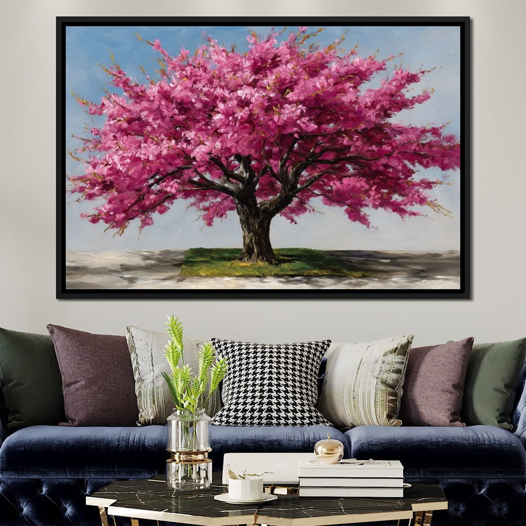 Pink Blossom Tree Oil Painting Canvas Wall Art