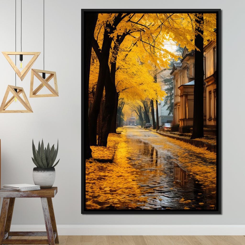 Autumn Leaves Along the City Road Canvas Wall Art