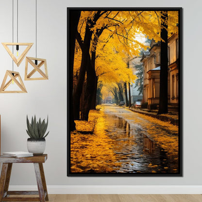 Autumn Leaves Along the City Road Canvas Wall Art