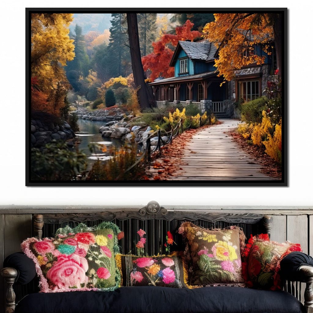 Blue House in the Woods Canvas Wall Art