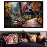Blue House in the Woods Canvas Wall Art
