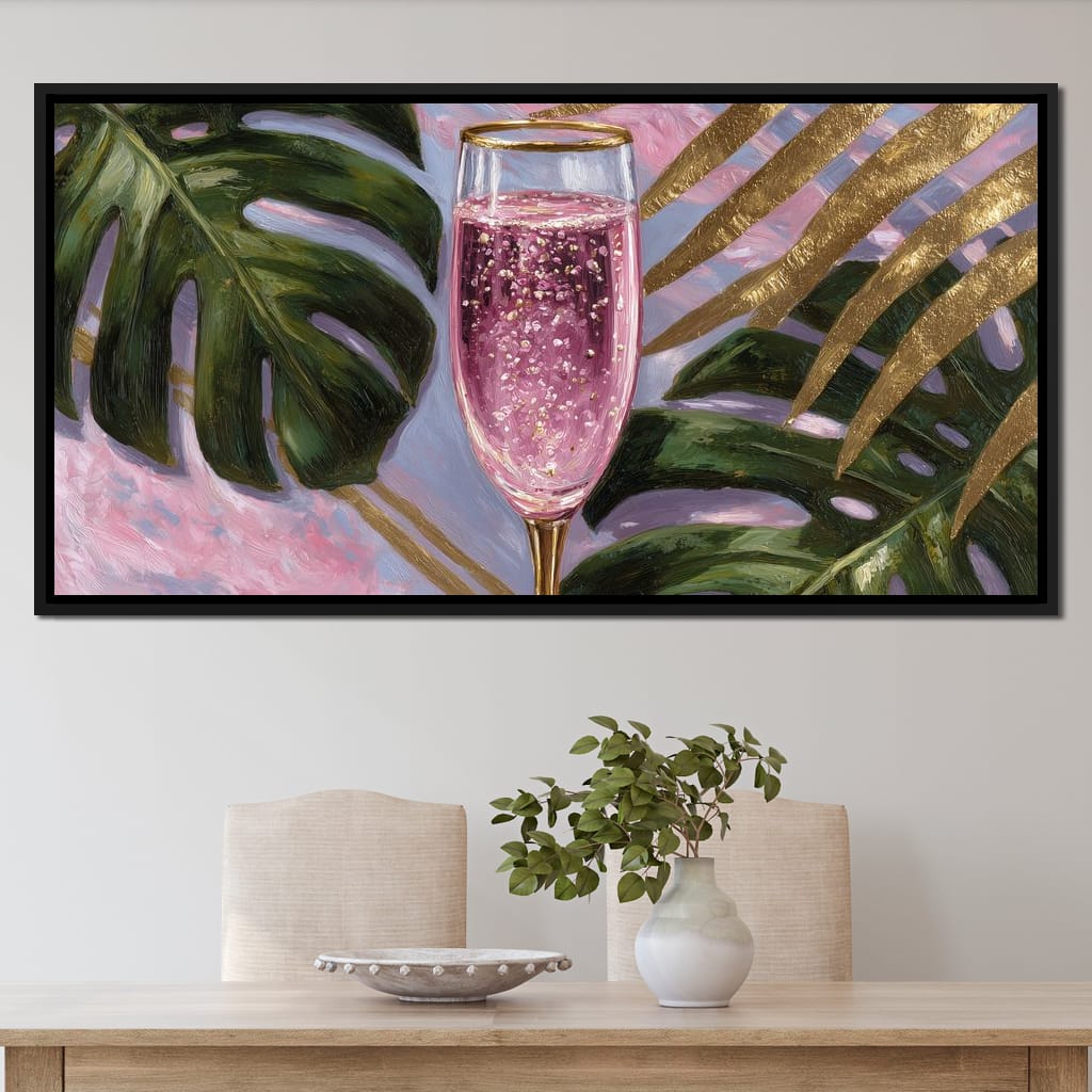 Pink Fizz Gold Palm Soiree Canvas Wall Art