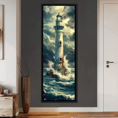 Beacon Amidst Stormy Shores Canvas Wall Art