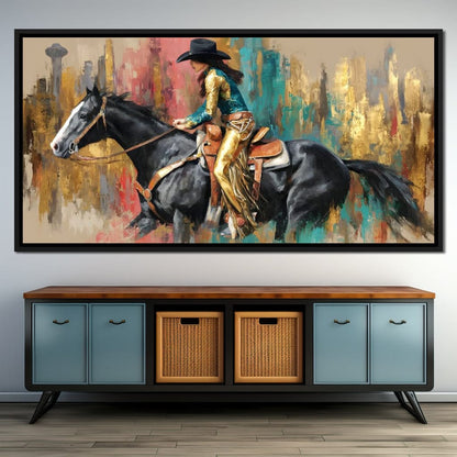 Galloping Western Gold Spirit Canvas Wall Art
