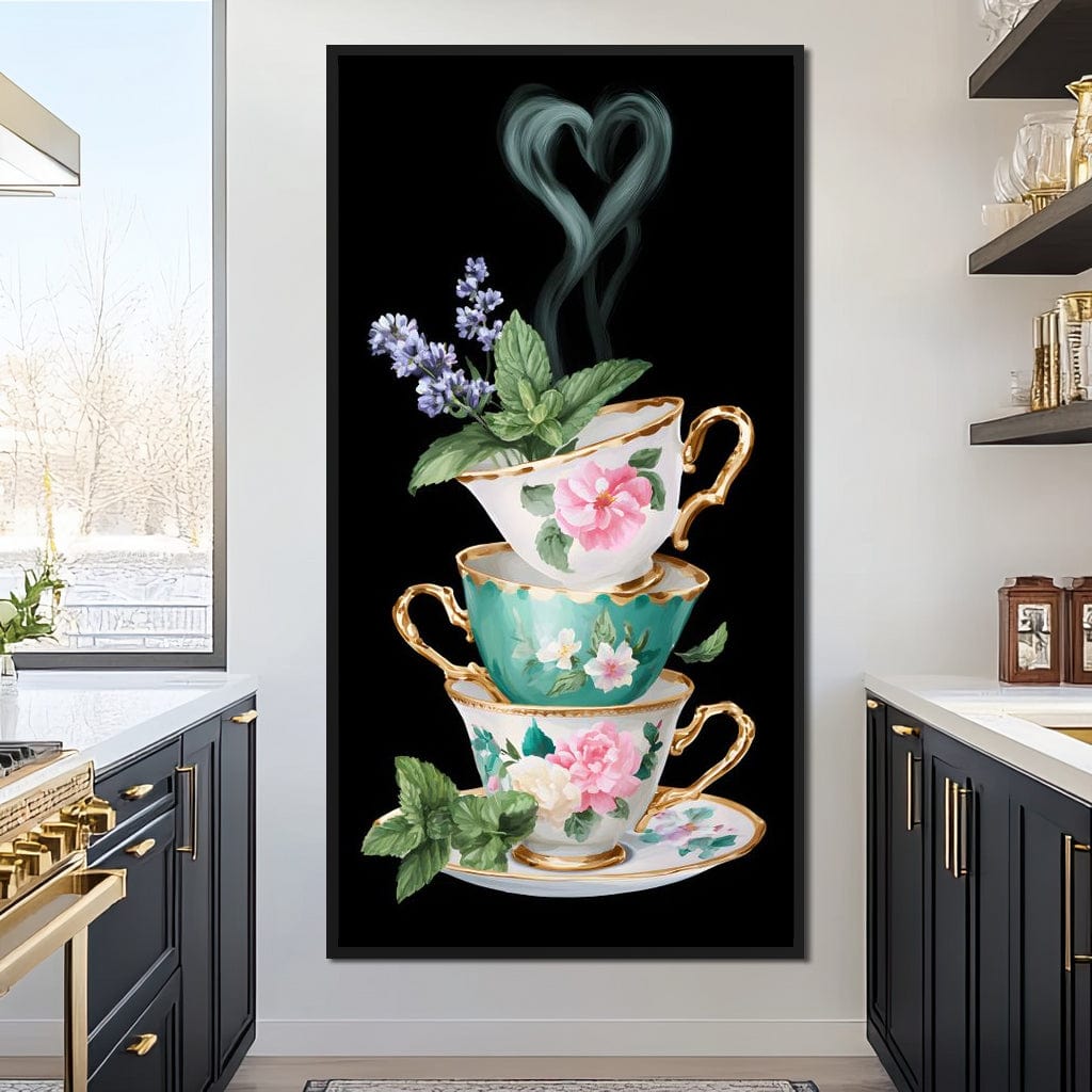Golden Teacups Botanical Romance Canvas Wall Art