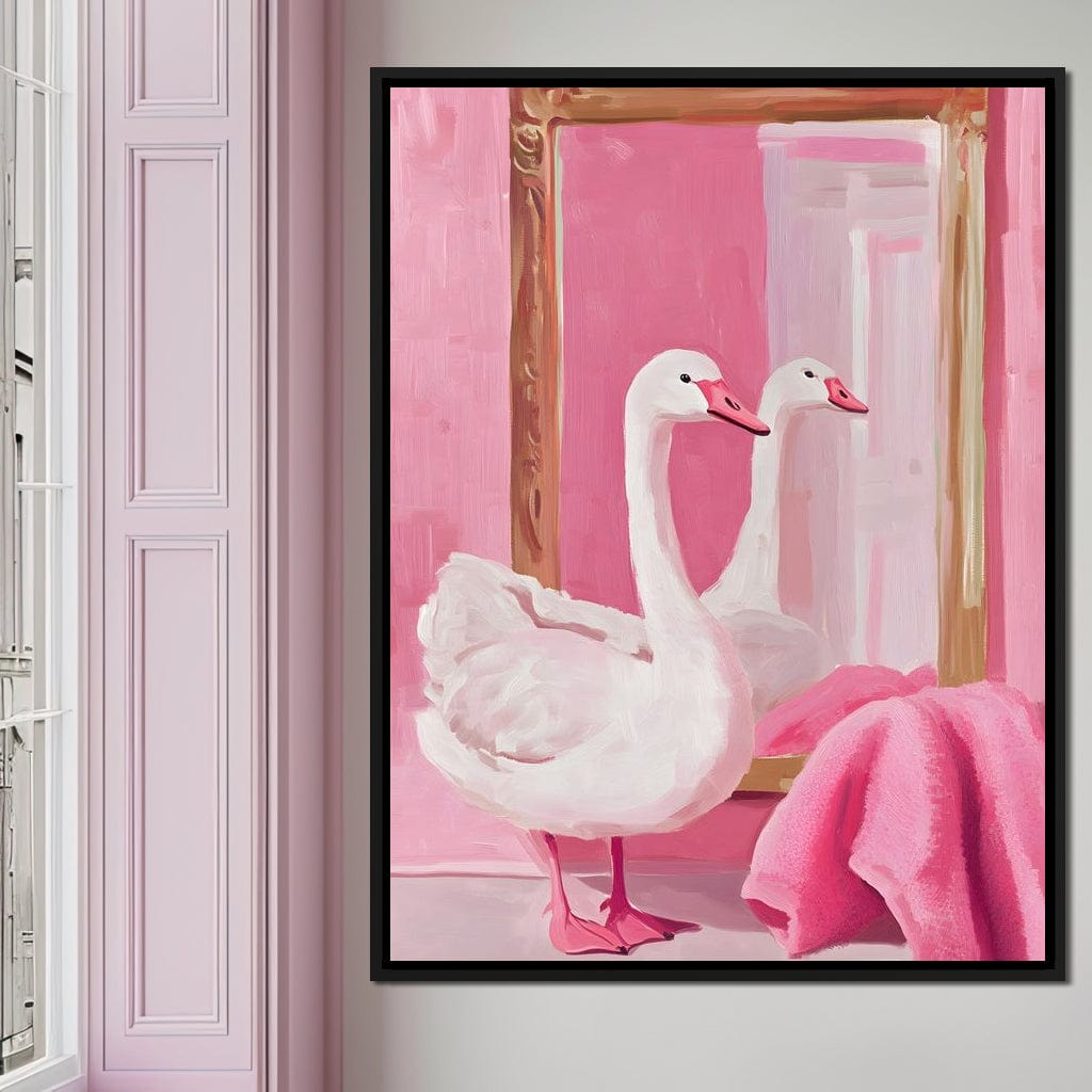 Swan in the Bathroom Canvas Wall Art