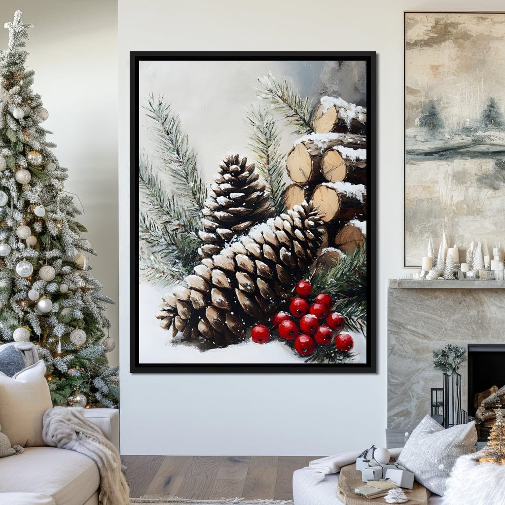 Snowy Pinecone Winter Gathering Canvas Wall Art