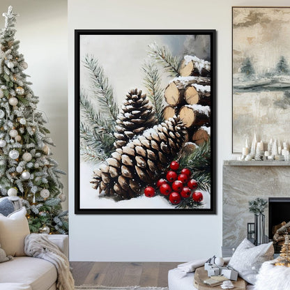 Snowy Pinecone Winter Gathering Canvas Wall Art