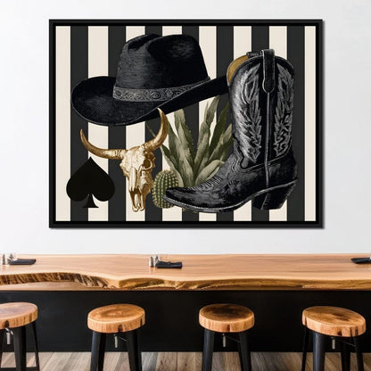 Cowboy Boot Hat Skull Cactus Canvas Wall Art