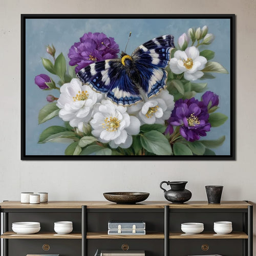 Blue Butterfly Garden Blossom Canvas Wall Art