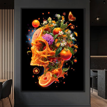 Floral Citrus Skull Energy Burst Canvas Wall Art