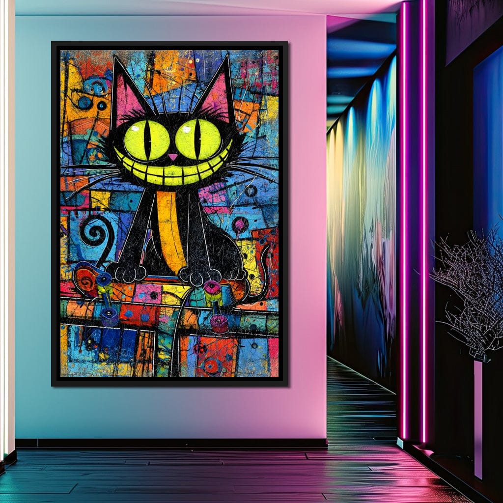 Neon Grin Alley Cat Pop Canvas Wall Art