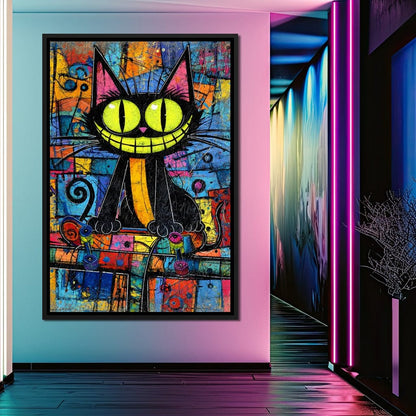 Neon Grin Alley Cat Pop Canvas Wall Art