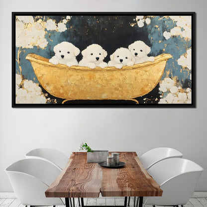 Golden Pups Bath Delight Canvas Wall Art