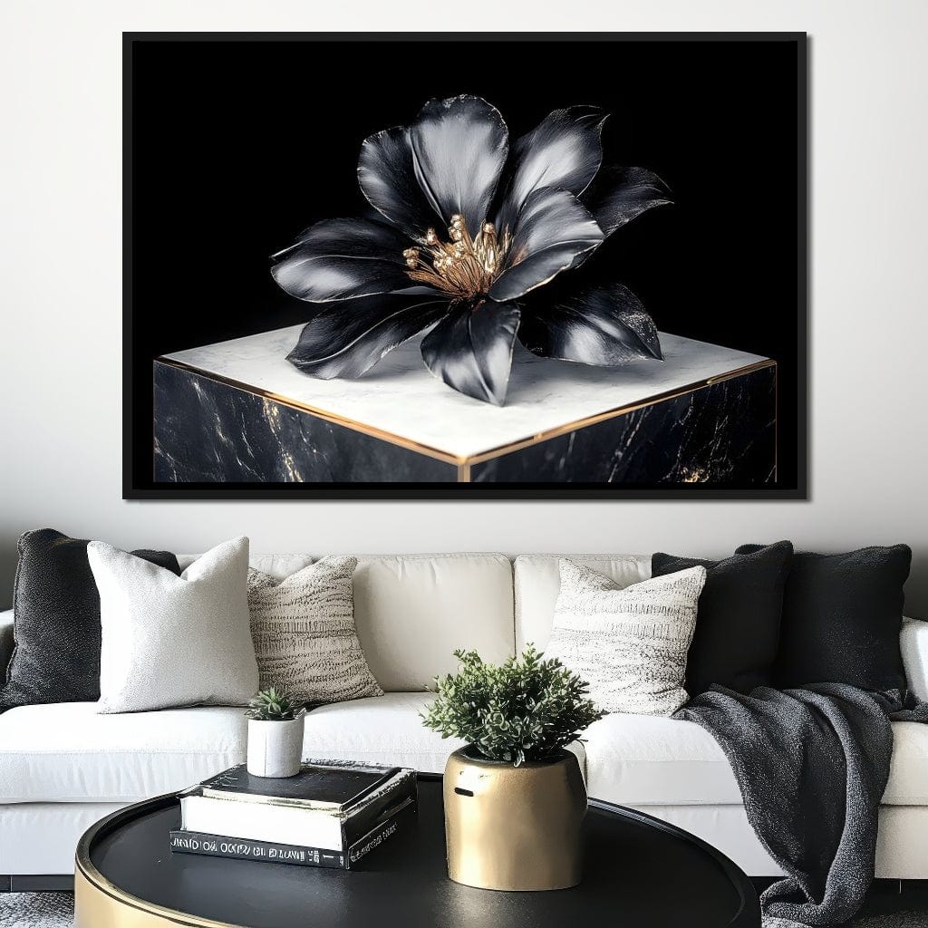 Noir Petal Elegance Burst Canvas Wall Art