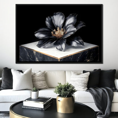Noir Petal Elegance Burst Canvas Wall Art