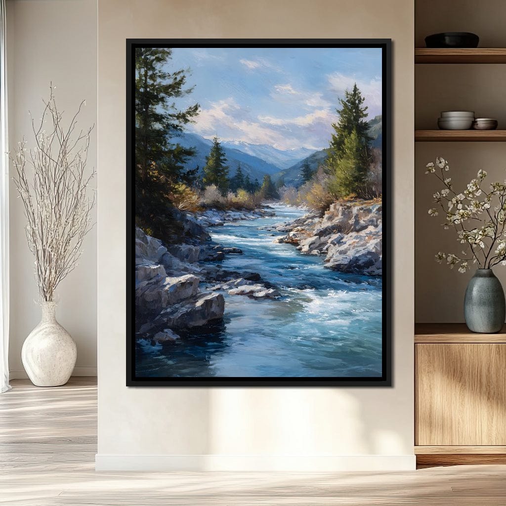 Alpine River Through Pines Canvas Wall Art