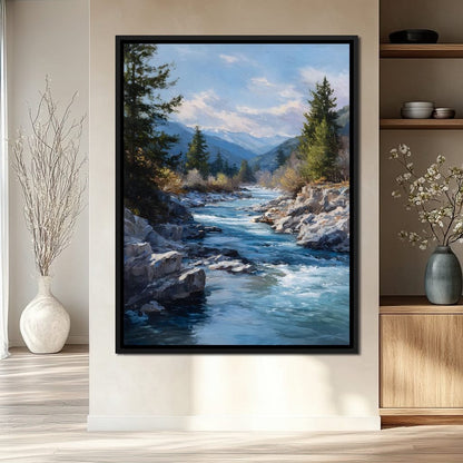 Alpine River Through Pines Canvas Wall Art