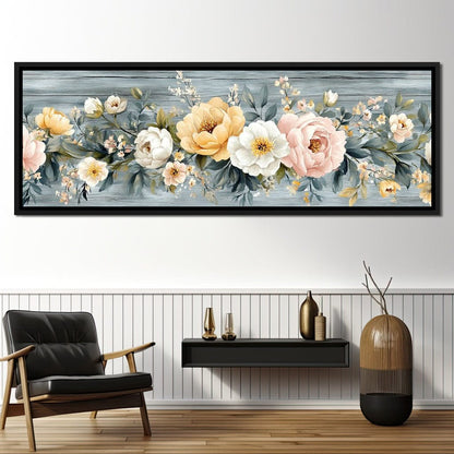 Floral Harmony on Weathered Wood Canvas Wall Art