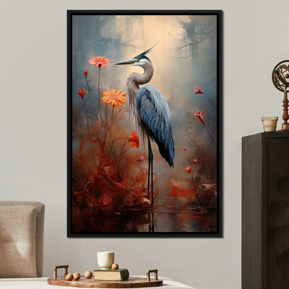 Autumn Heron Feathered Dawn Canvas Wall Art