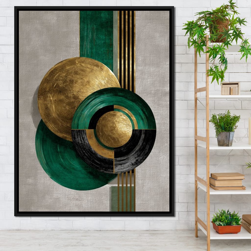 Emerald Gold Geometric Circles Canvas Wall Art