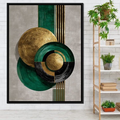 Emerald Gold Geometric Circles Canvas Wall Art
