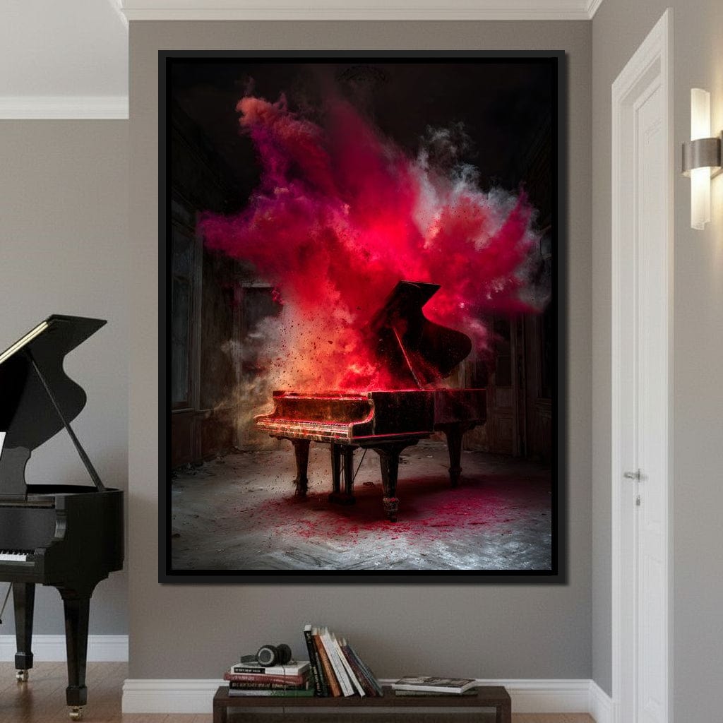 Grand Piano Burst of Vibrant Fire Canvas Wall Art