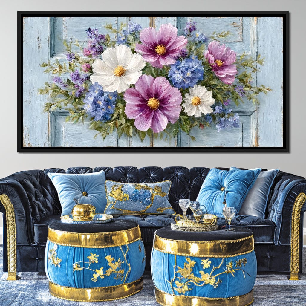 Rustic Pastel Cottage Flowers Canvas Wall Art