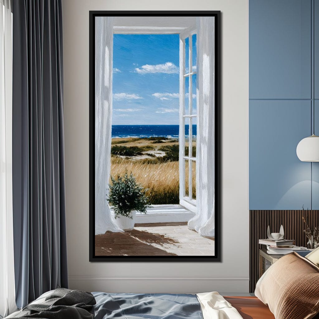 Open Window Ocean Breeze View Canvas Wall Art