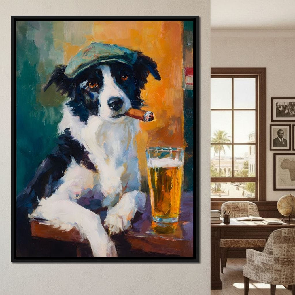 Cigar Dog Pub Portrait Oil Canvas Wall Art