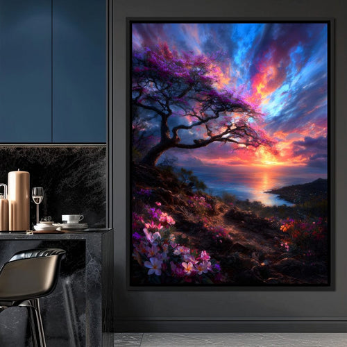 Radiant Sunset Floral Coastline Canvas Wall Art