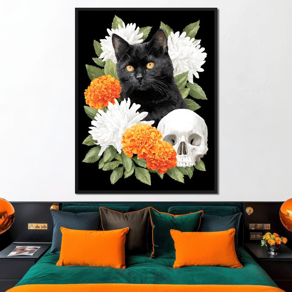 Nocturnal Feline Memento Bouquet Canvas Wall Art
