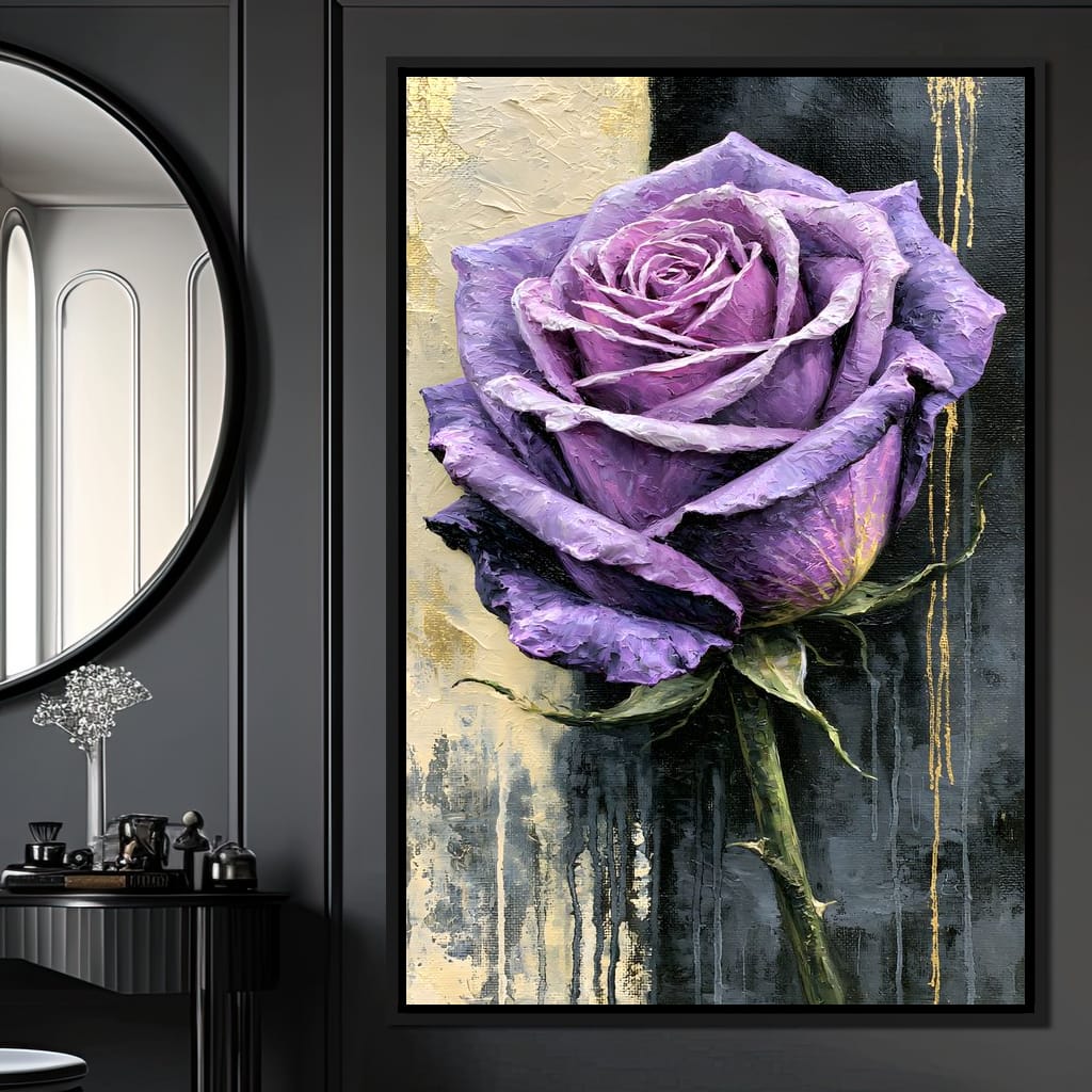 Midnight Petals Against Gilded Shadows Canvas Wall Art